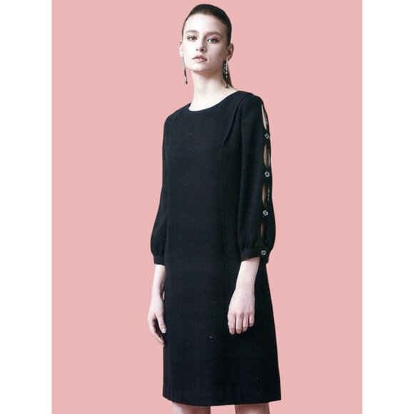 Donna Ricco Black Faux-Leather Cutout Shift Dress Size 6 Wedding Cocktail Party - Picture 9 of 9